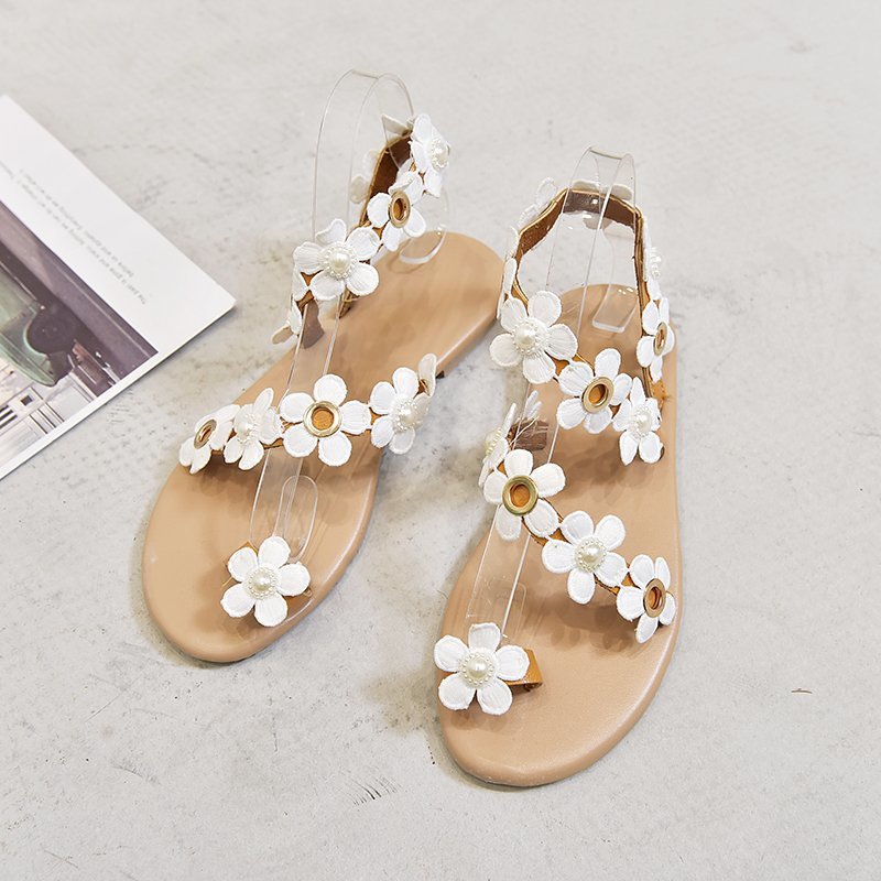 Plus Size Roman Flat Floral Pullover Slippers