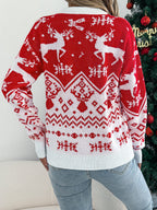 Women Casual Deer Pattern Long Sleeve Pullover Sweater Christmas Edition