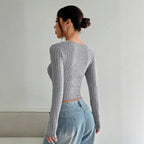 Women's Sunken Stripe Brushed T-shirt Short Midriff-baring Top