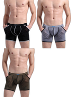 3 Pack Men's Long Leg Boxer Briefs Made of Ultra-Thin Ice Silk with Anti-Wear Elastic