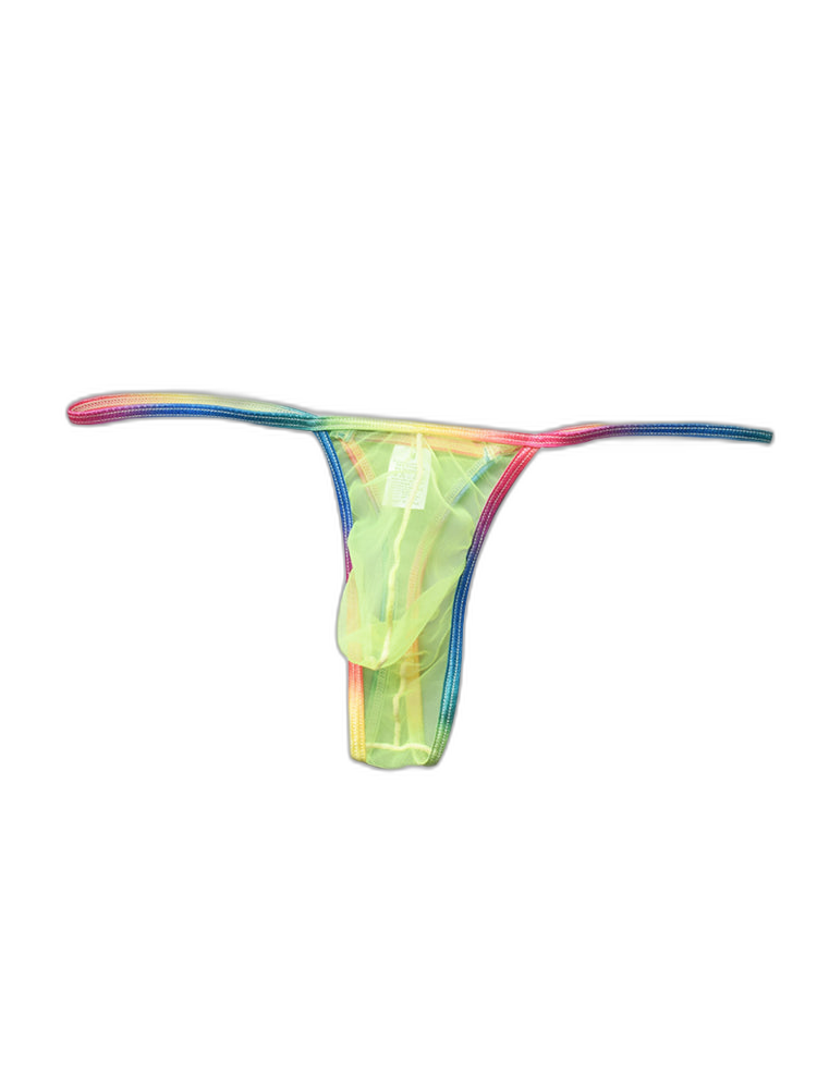 3-pack Men's Sexy Rainbow Transparent Convex Pouch Breathable Thong