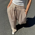 Women's Striped Casual Loose Everyday Commuter Pants With Pockets And Drawstrings For Spring Summer And Autumn
