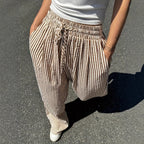 Women's Striped Casual Loose Everyday Commuter Pants With Pockets And Drawstrings For Spring Summer And Autumn