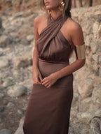 Solid Color Halterneck Maxi Dress