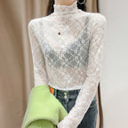 Sheer Mesh Top With Wood-ear Neckline And Mesh Fabric