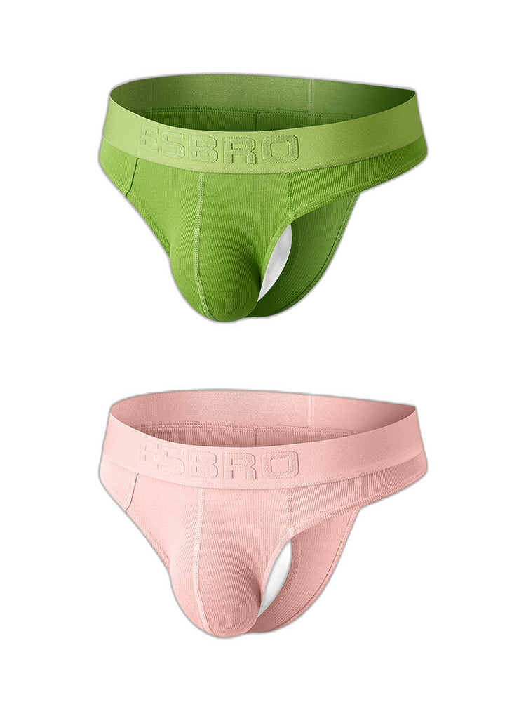 2 Pack Men's Ribbed Butt-Lifting U-Pouch Sexy Thong