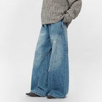 Ripped Denim Jeans Loose Straight-leg Design Couples Wide-leg Style American High-street Pants With A Cool Edgy Vibe