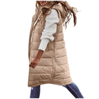Women's Solid Color Sleeveless Down Jacket Long Winter Coat