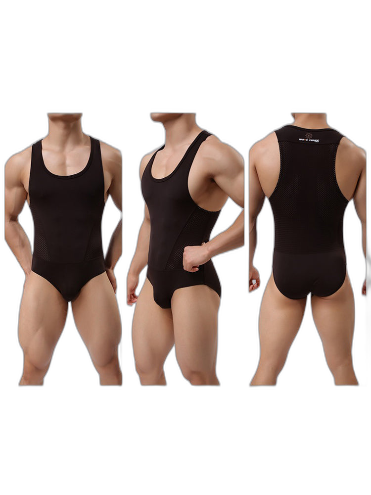 Mens Sexy Sheer Mesh Wrestling Bodysuit