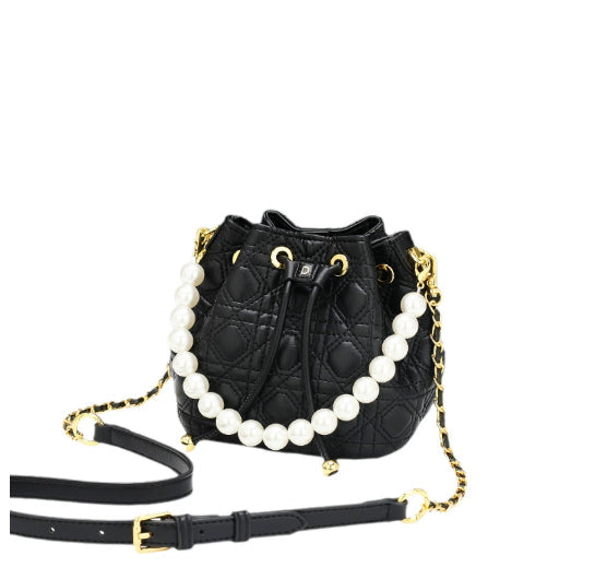 Cowhide Bucket Cloud Pearl Handbag