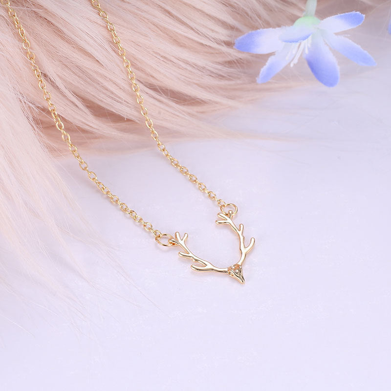 Christmas Small Antlers Deer Head Elk Necklace