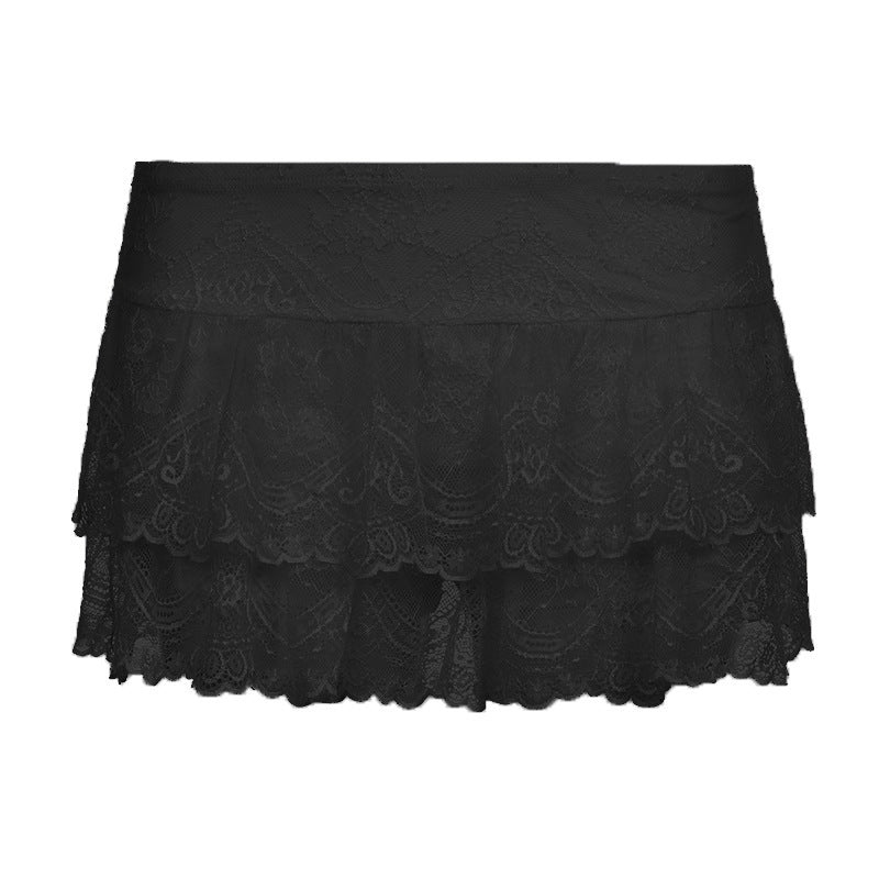 Stretchy Double-layer Lace Figure-flattering Dance Mini Skirt