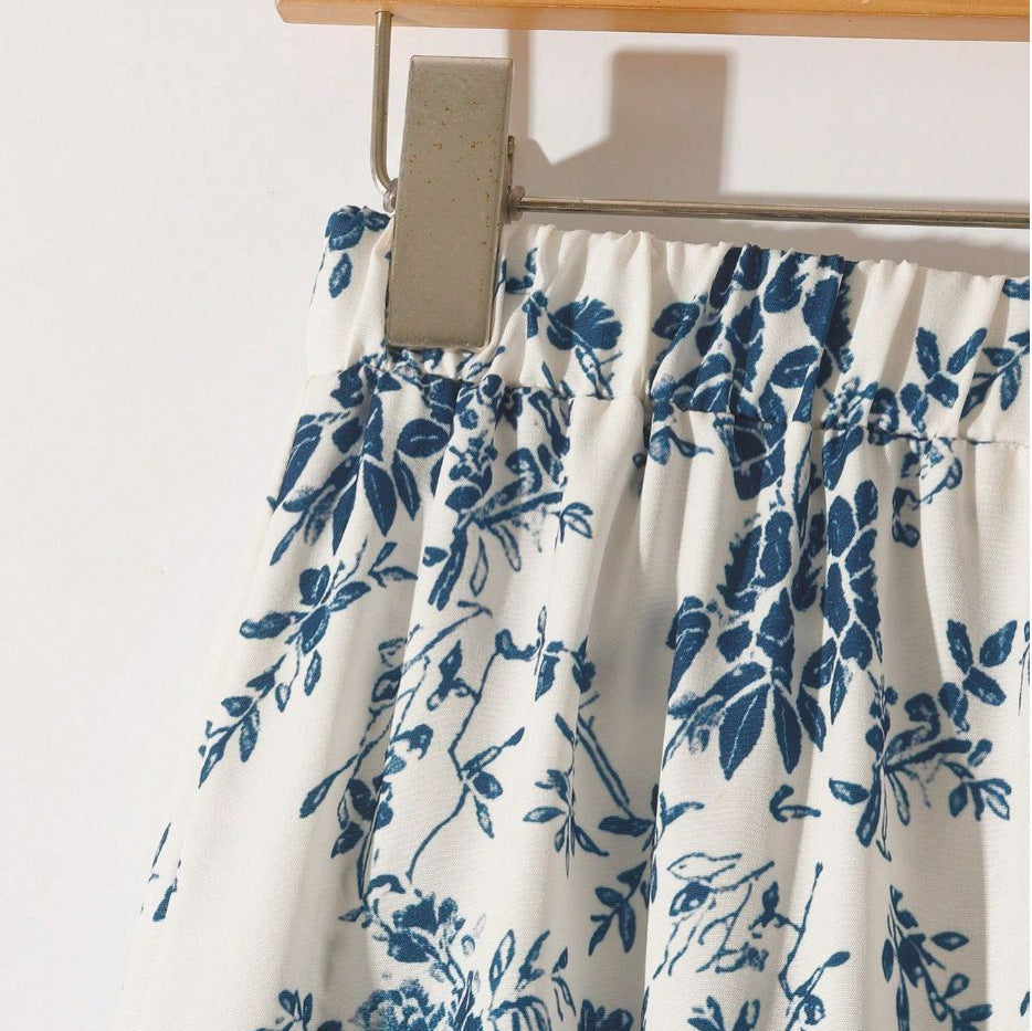 Women's Casual High-Waisted Printed Flared Skirt