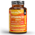 Vegan Vitamin D3 2000 IU with Calcium, Magnesium, Zinc & Copper | 180 capsules, 3 months supply | Made in the UK