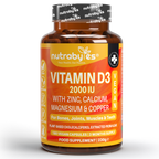 Vegan Vitamin D3 2000 IU with Calcium, Magnesium, Zinc & Copper | 180 capsules, 3 months supply | Made in the UK