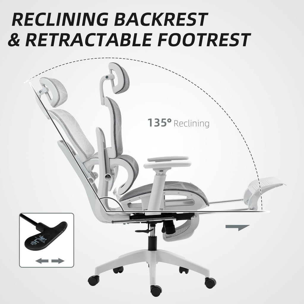 HOMCOM Multi-Adjustable Mesh Office Chair - Grey and White