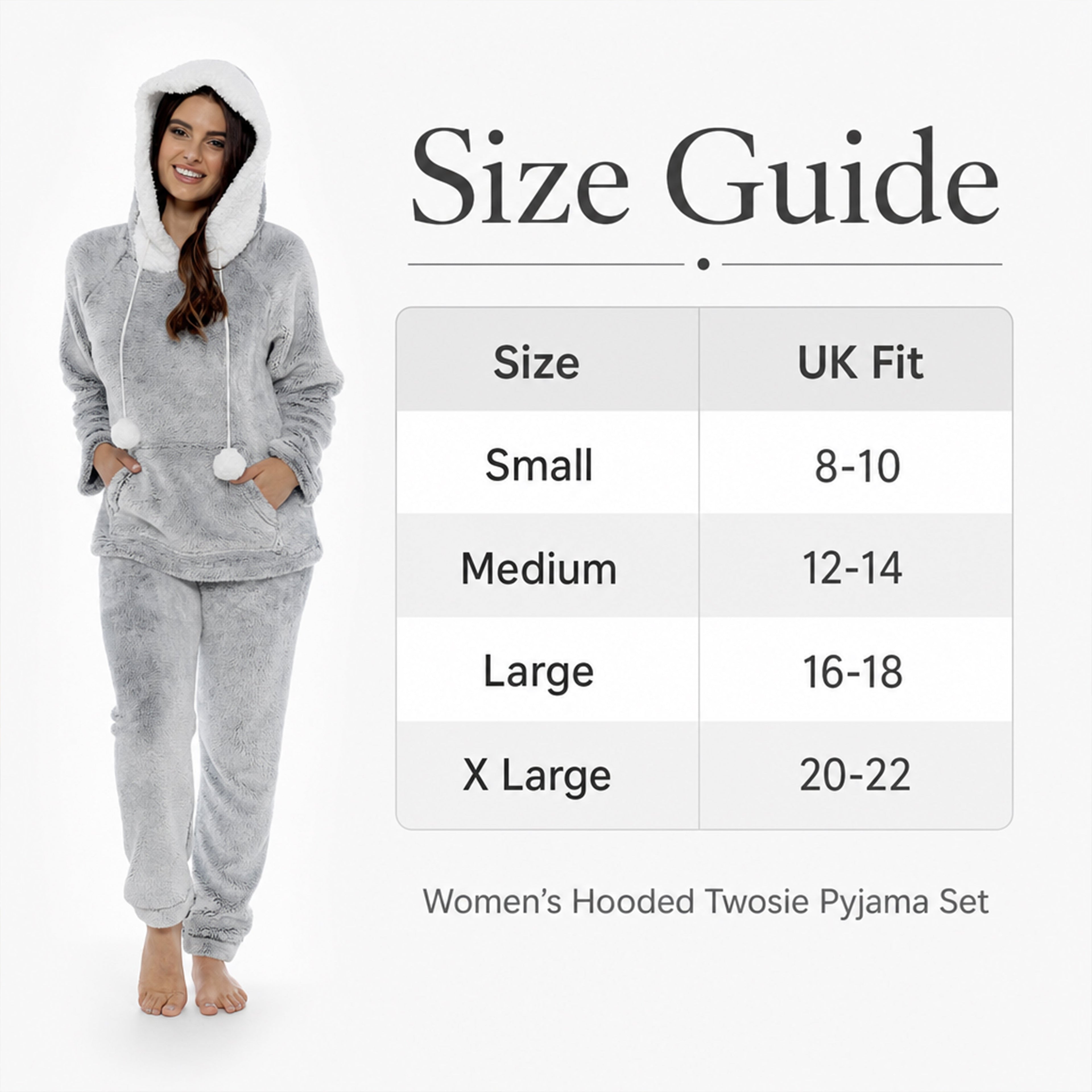Daisy Dreamer Women's Plush Fleece Hooded Pyjama Set in Shimmer Grey Cosy Winter