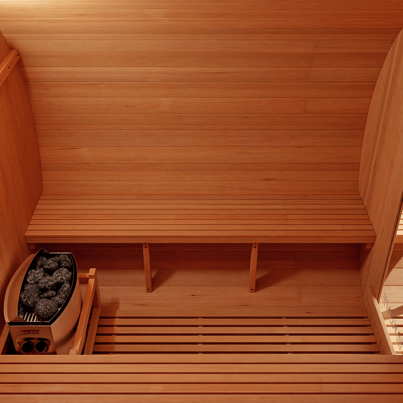 KOVE Outdoor Barrel Sauna – 5–6 Person Garden Sauna with 6kW Harvia Electric Heater