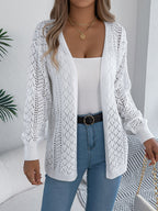 Women Hollow Out Lantern Sleeve Long Sleeve Cardigan Sweater Coat