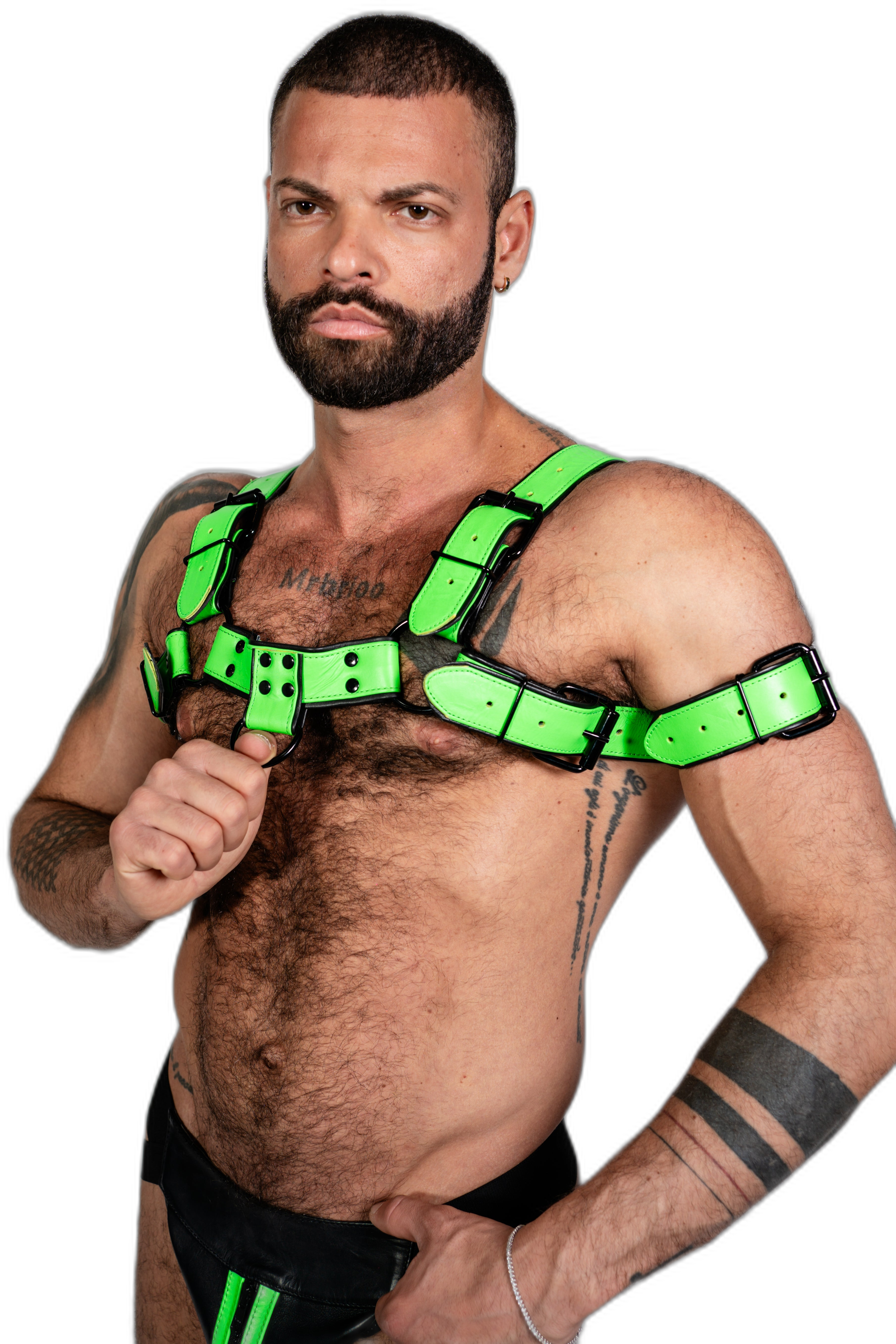 ruff GEAR Bold Leather Bulldog Harness Neon Green