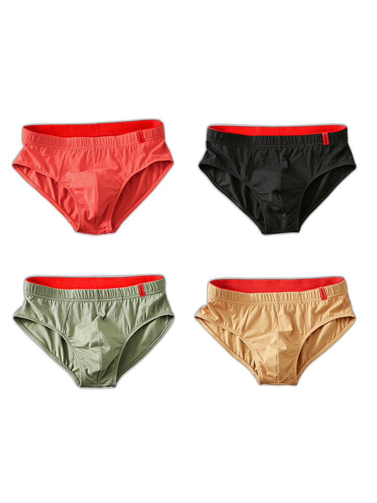 4 Pack Men's Solid Color Cotton Low-Rise Seamless Comfort Briefs
