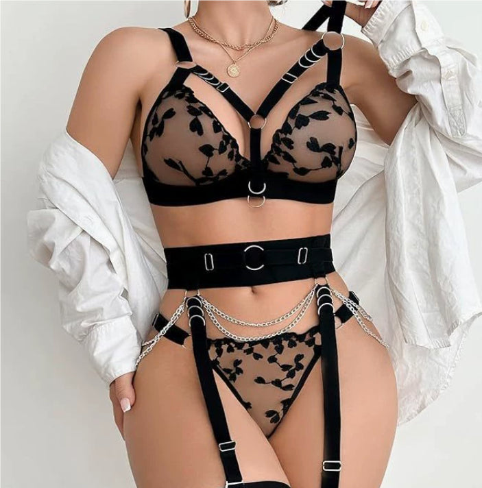 Women's Bundled Waist And Leg Loop Adjustable Sexy Lingerie Set