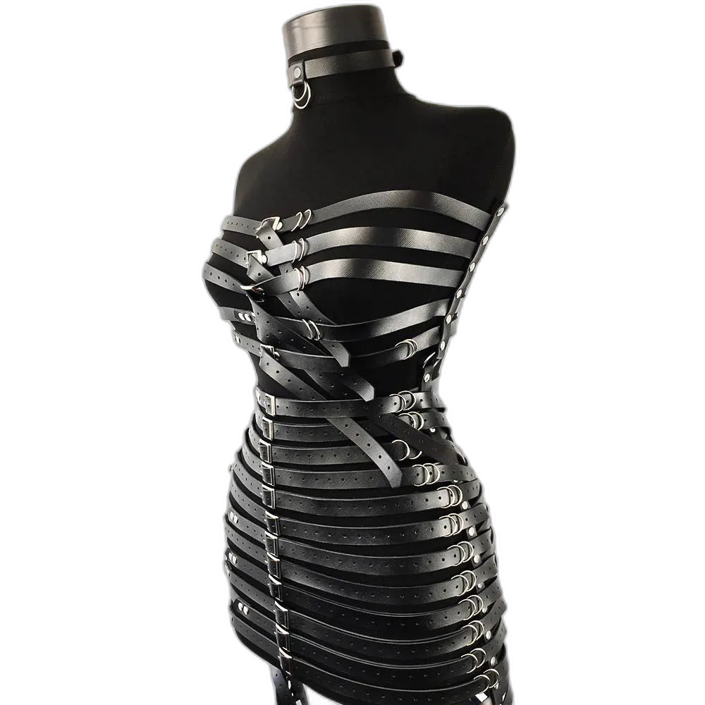 Seductive Black Bondage Harness Corset Dress