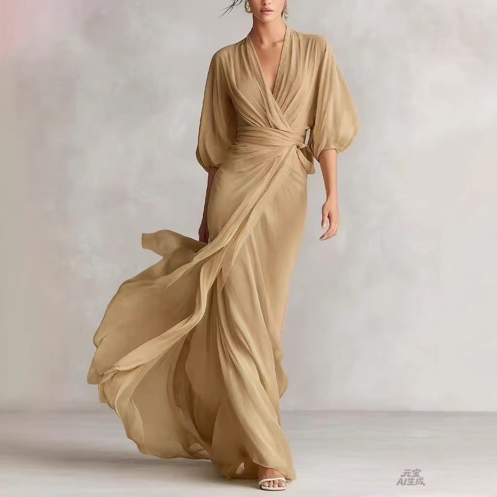 European And American-style Slim-fit Long Dress For Women