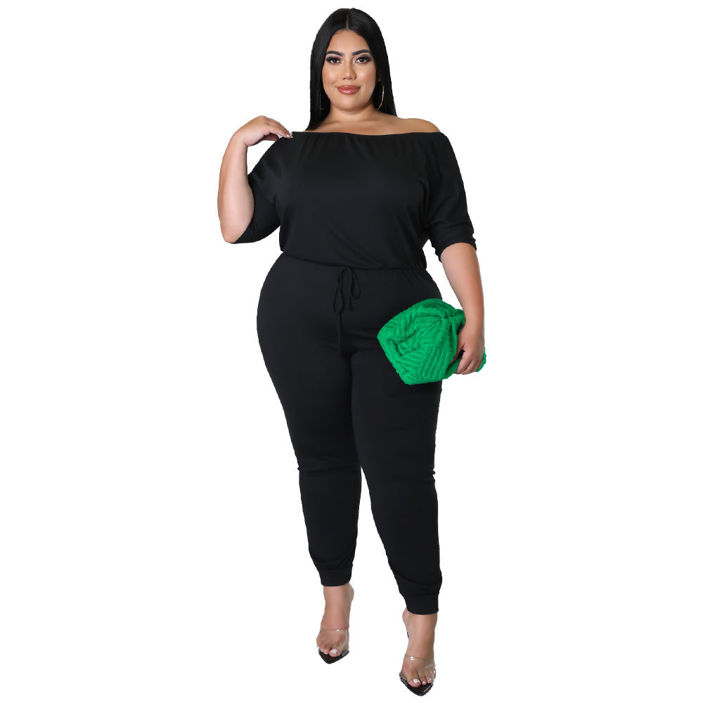 Women's Solid-Colored Sports Jumpsuit With Drawstring, High Waist, And Slimming Design