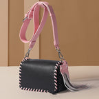 Women's Woven Tassel Shoulder Bag - Handcrafted Contrast Crossbody Purse