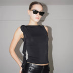 Solid-color Sleeveless Ruffled Fringed Tank Top