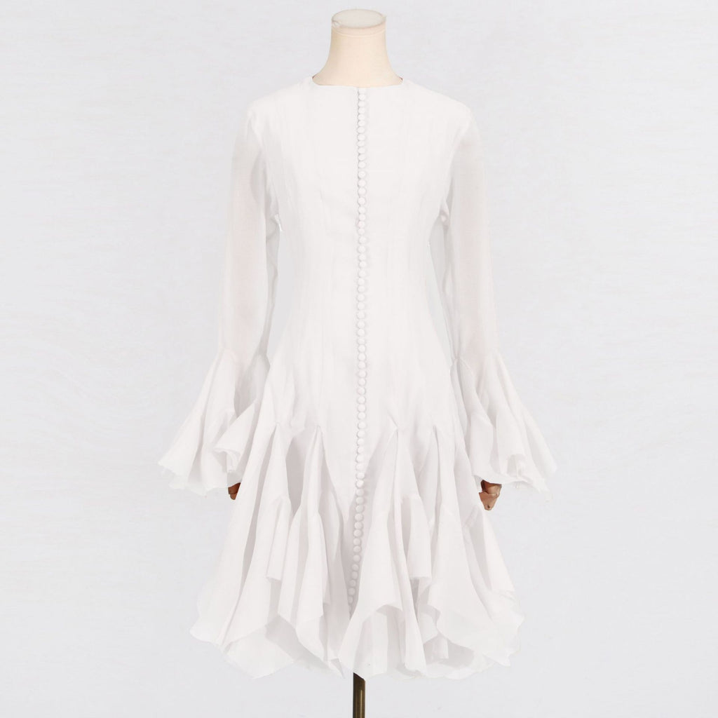 New Fashion High Collar Long Sleeve High Sense Cinched Mid-length Dress