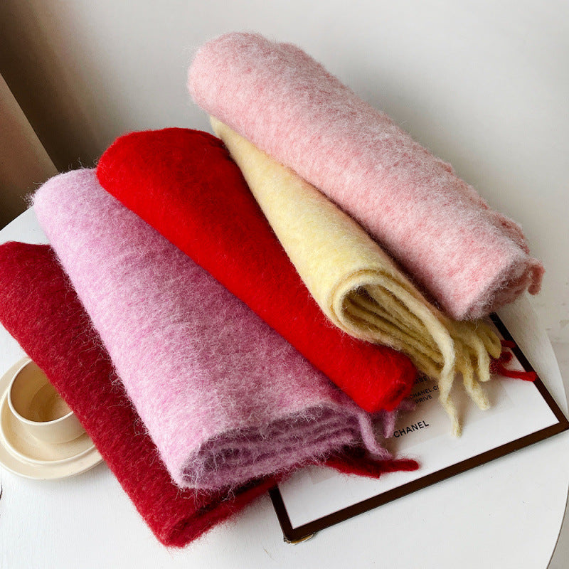 Mellard Merino Wool Korean-Style Relaxed-Feel Solid-Color Brushed Warm Scarf For Women