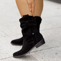 Ins Pointed Toe Mid-calf Boots Fashion Suede Zipper Western Boot Winter Shoes For Women
