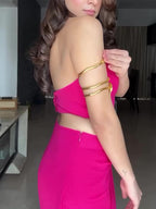 Rose Red Tube Top Twisted Skirt Set
