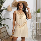 Womens Hand-Crocheted Patchwork Vest Dress Beach Bikini Cover-Up