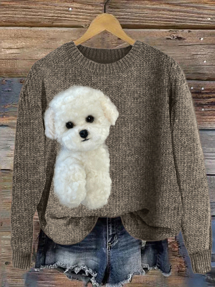 Digital-print Rabbit Amidst A Floral Meadowartistic Outfit Warm Chunky-knit Crewneck Hoodie