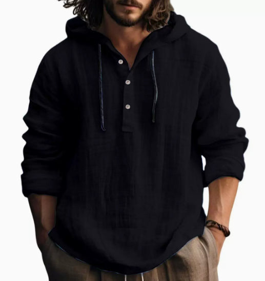 New Wish Cotton Linen Shirt Hooded Sweater Long Sleeve Hooded Casual Daily Clothing