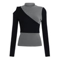New Color-blocked Mock-neck Slim-fit Top