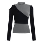 New Color-blocked Mock-neck Slim-fit Top