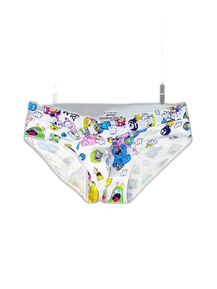 2 Pack Men's Playful Cartoon No-Tag Comfortable and Breathable Briefs