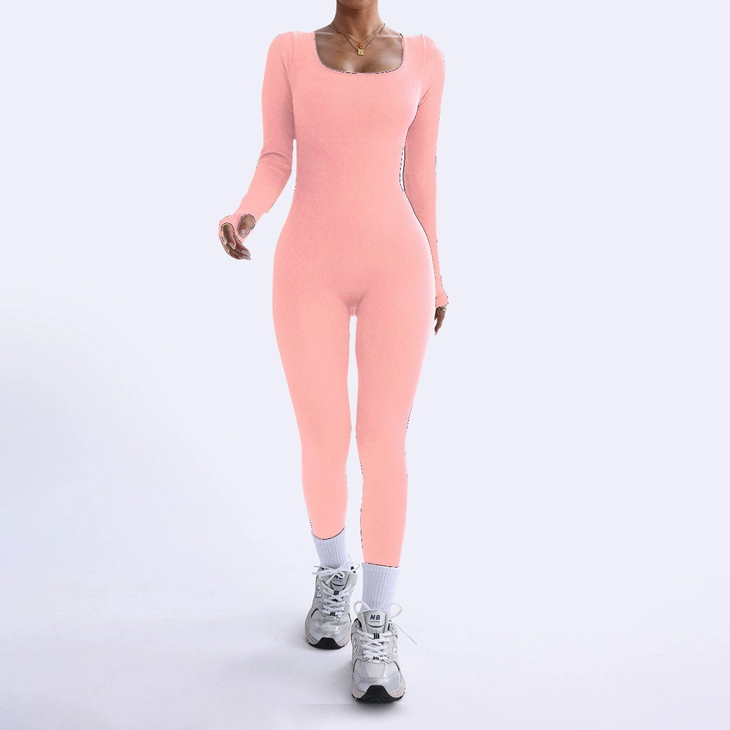 Threaded Square Collar Buttocks Slim Jumpsuit