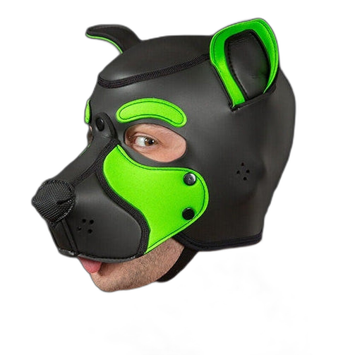 Mr S Leather NEOPRENE FRISKY Puppy Hood | Black & Lime