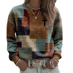 AutumnWinter Womens New Plaid Print Crew Neck Sweatshirt