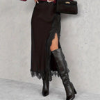 Spring New High-Slit Satin Skirt Solid Color