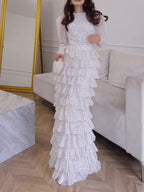 Elegant Floral Puff Sleeve Shirt & Ruffled Cake Skirt Set