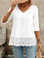 Hollow-out Embroidered Casual Women's Blouse