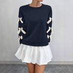 Hemp Bundle Pocket Round Neck Bow Red Christmas Sweater Girl