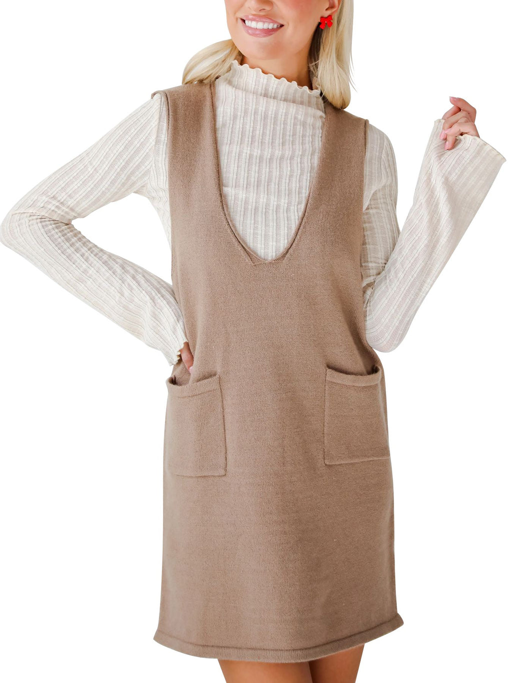 Casual Pocket Sweater Suspender Skirt