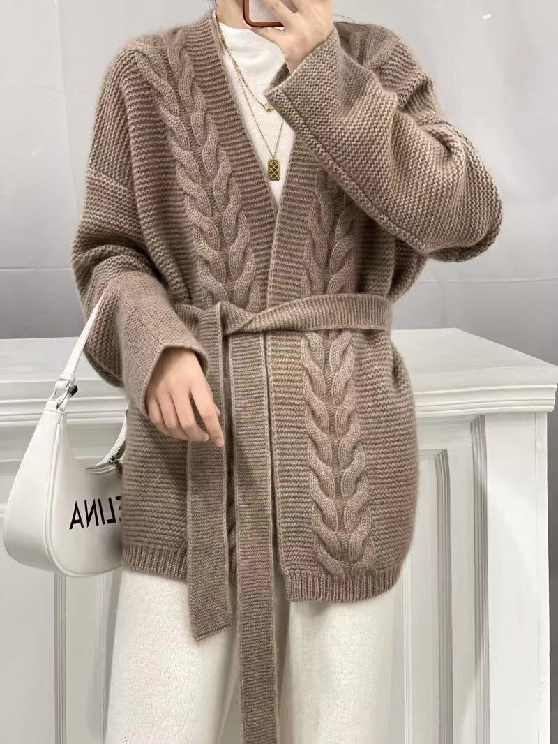 Wool Knit Cardigan For Women Mid-length Autumnwinter Style